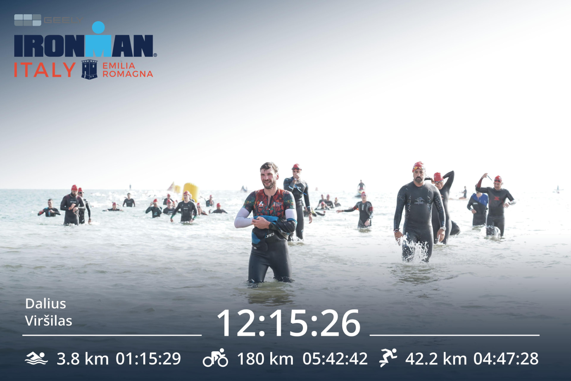 Athletes emerging from the Adriatic Sea in Cervia